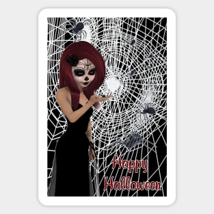 Black Widow Sugar Skull Girl Happy Halloween Sticker